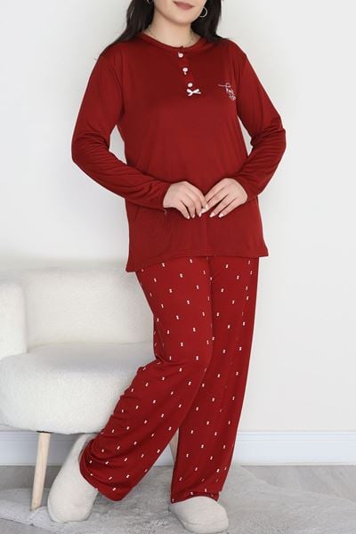Büyük Beden Patlı Pijama Takımı Bordobenek - 258.1287.