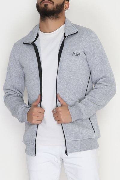 3 İplik Şardonlu Fermuarlı Erkek Sweat Gri - 42568.1937.