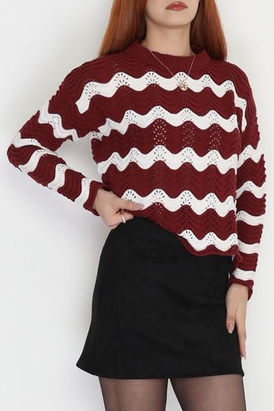 Dalga Çizgili Triko Bordolatte - 1529.1577.