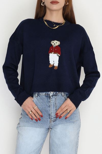 Ayıcık Nakışlı Triko Lacivert - 2340.1765.