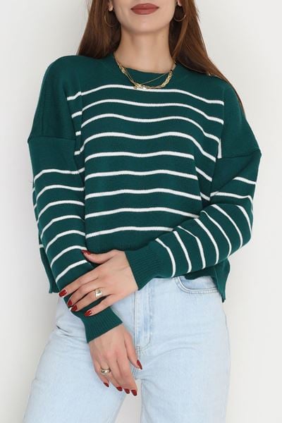 Çizgili Bisiklet Yaka Triko Neftilatte - 3099.1577.