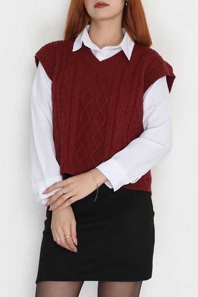 V Yaka Süveter  Bordo - 4049.1577.