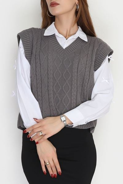 V Yaka Süveter  Füme - 4049.1577.