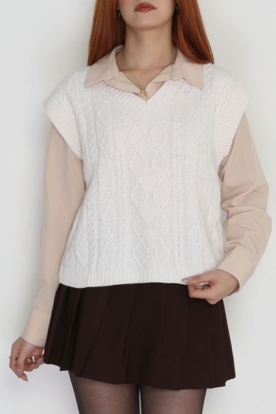 V Yaka Süveter  Latte - 4049.1577.