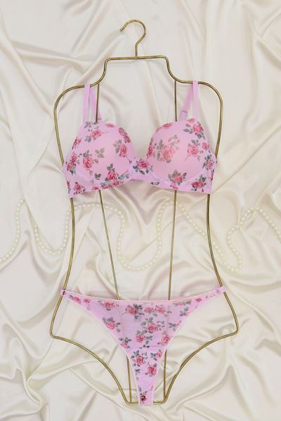 Çiçek Baskılı Tül Takım Dolu Kap  Pembe - 2563.1783.