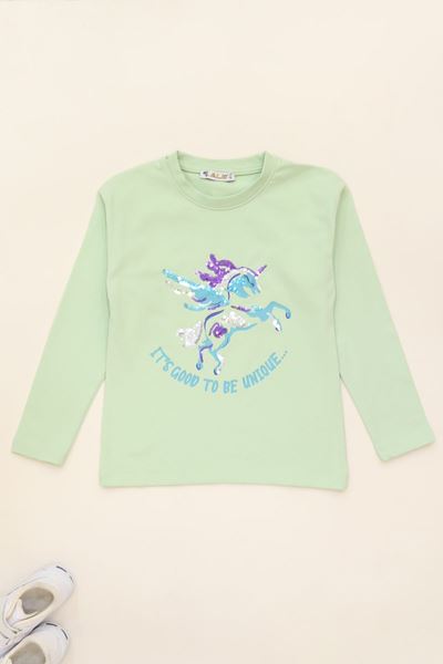 Nakışlı 6-9 Yaş Sweatshirt Açıkmint - 6264181.1576.