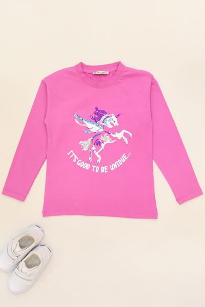 Nakışlı 6-9 Yaş Sweatshirt Pembe - 6264181.1576.
