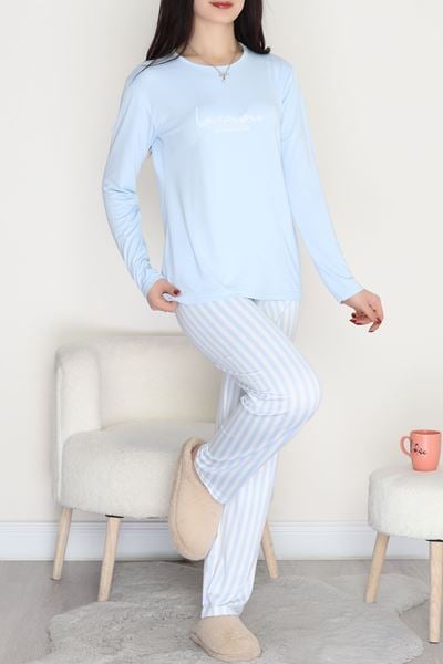 Soft Milan Enjeksiyon Baskılı Pijama Takımı Mavibeyaz - 664.1287.