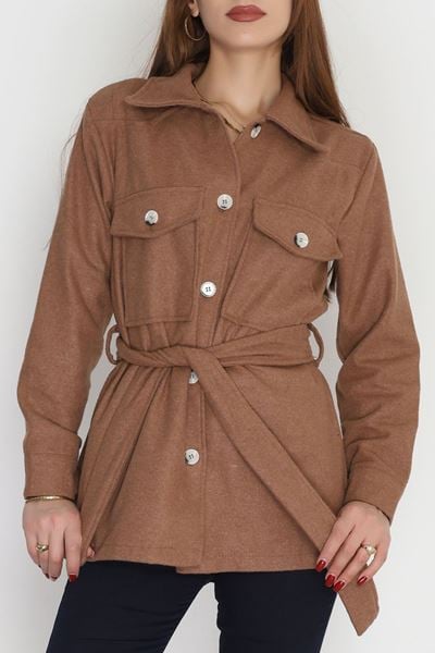 Çift Cepli Kuşaklı Tunik Gömlek Devetüğü - 70991.1775.