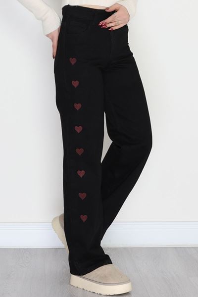 Nakışlı Palazzo Kot Pantolon Siyahbordo - 31324.2001.