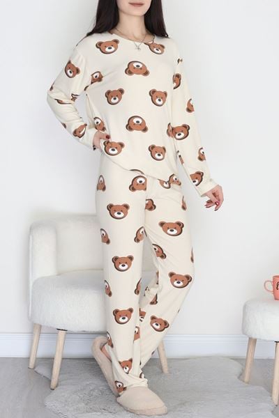Süet Alt Üst Aynı Pijama Takımı Bejayıkafa - 118.1287.