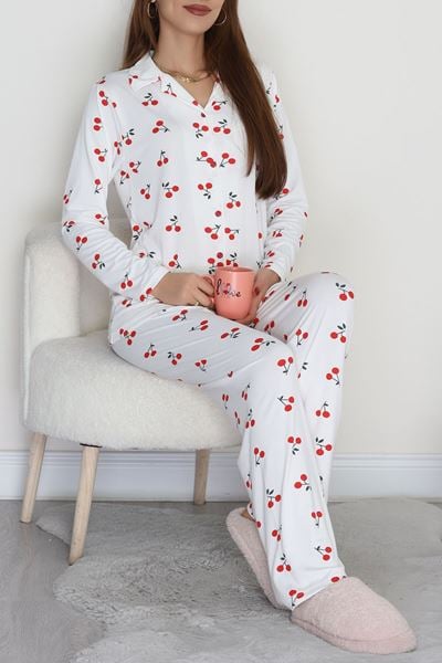 Soft Milan Düğmeli Pijama Takımı Beyazkiraz - 7511.1287.