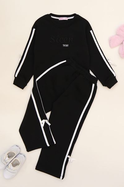 5-12 Yaş 3 İplik Şardonlu Fiyonklu Takım Siyah - 60335.1867.