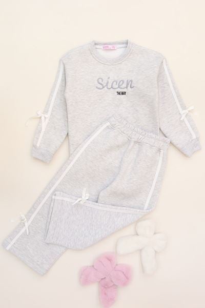 5-12 Yaş 3 İplik Şardonlu Fiyonklu Takım Gri - 60335.1867.
