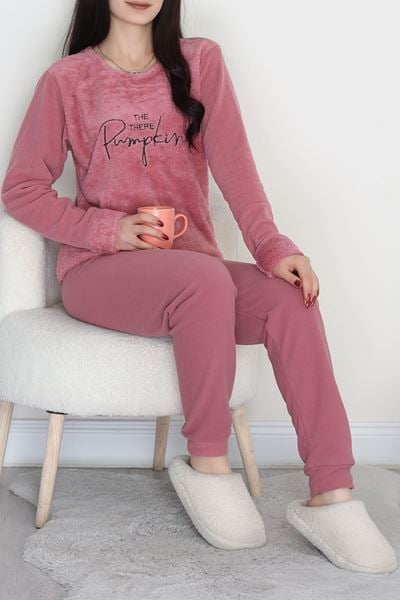 Peluş Polar Pijama Takımı Pudrasiyah - 50767.1961.