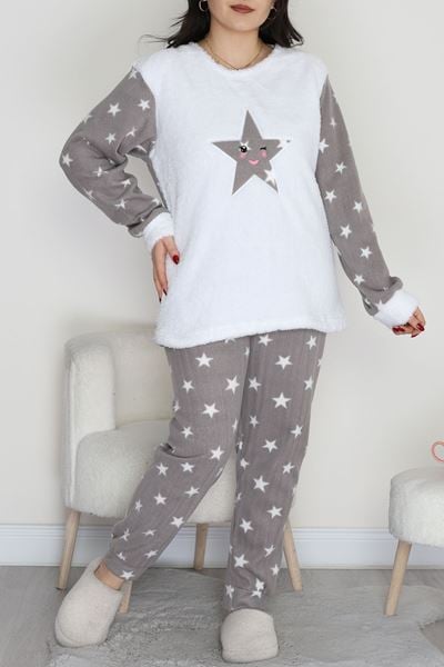 Büyük Beden Polar Pijama Takımı Dumangri - 50768.1961.