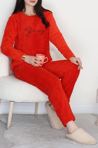 Peluş Polar Pijama Takımı Kırmızısiyah - 50767.1961.