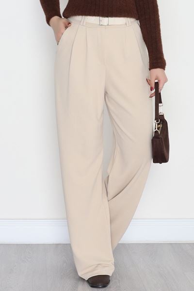 Kemerli Zra Krep Palazzo Pantolon Bej - 30777.1865.