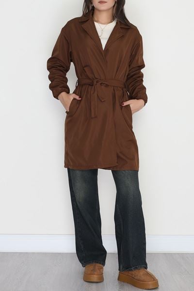 Kol Lastikli Astarsız Kuşaklı Trençkot Kahve - 31135.147.