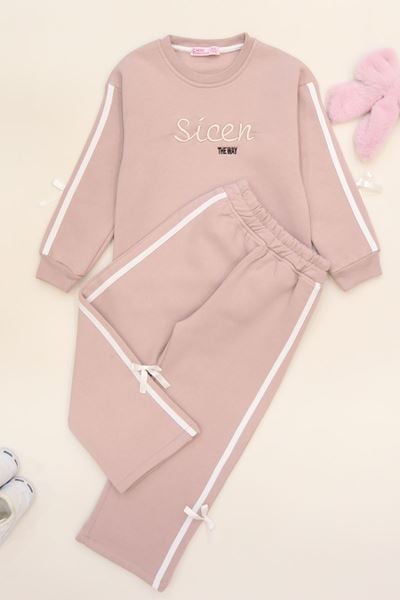 5-12 Yaş 3 İplik Şardonlu Fiyonklu Takım Pudra - 60335.1867.