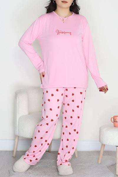 Şardonlu Milan Büyük Beden Pijama Takımı Pembeçilek - 665.1287.