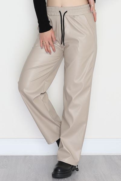 Deri Görünümlü Pantolon Bej - 90160.1837.