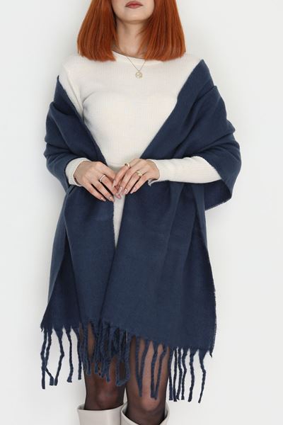 Saçaklı Düz Şal Petrol - 70865.1736.