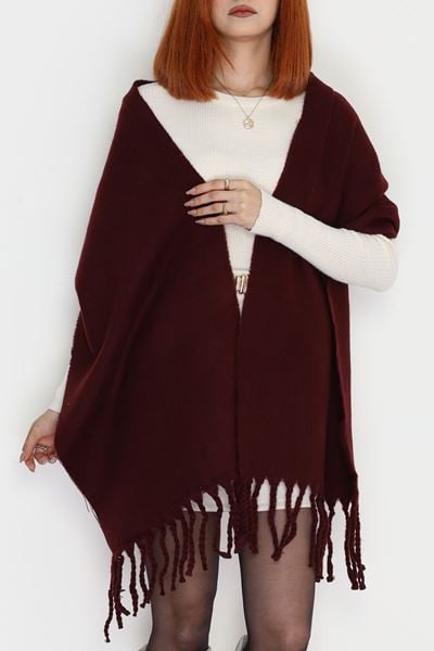 Saçaklı Düz Şal Bordo - 70865.1736.