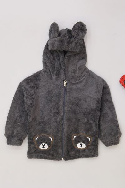 3-7 Yaş Ayı Nakışlı Çocuk Peluş Antrasit - 224456.1576.