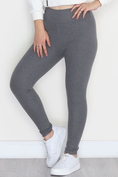 Yüksek Bel Raporlu Kumaş Tayt Füme - 52000.1567.