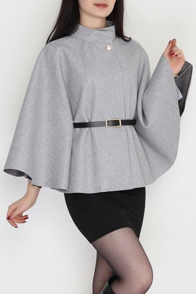 İthal Kaşe Kemerli Panço Gri - 31530.1977.