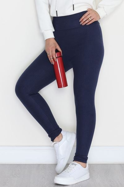 Yüksek Bel Raporlu Kumaş Tayt Lacivert - 52000.1567.