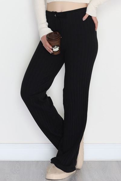 İnterlok Fitilli Palazzo Alt Siyah - 90976.1748.