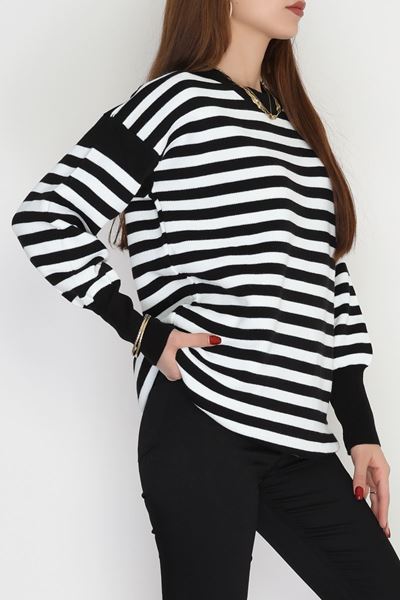 Oversıze Çizgili Triko Siyahbeyaz - 2025.1577.