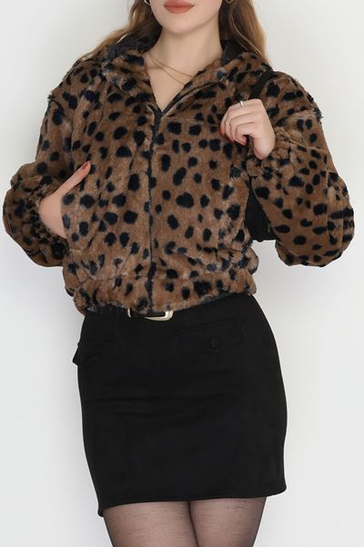 Kapşonlu Astarlı Peluş Mont Vizon - 42465.1247.