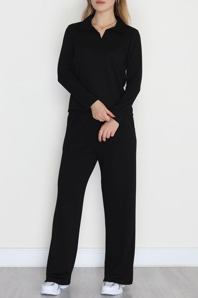 Modal Kumaş Polo Yaka Takım Siyah - 51032.1254.