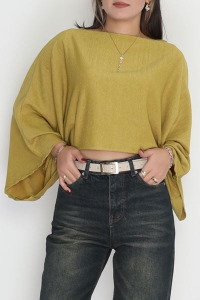 İthal Krep Yarasa Kol Bluz Yağyeşili - 70868.148.