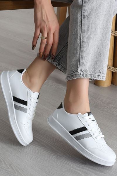 Şeritli Günlük Ayakkabı Beyazsiyah - 17114.264.