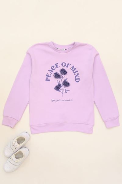 Çiçek Baskılı 8-12 Yaş Çocuk Sweatshirt Lila - 724869.1576.