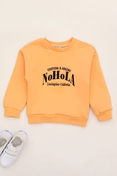 3 İp Şardonlu Baskılı 3-7 Yaş Kapüşonlu Sweatshirt Turuncu - 625516.1576.
