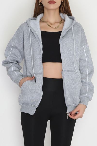 3 İplik Kompakt Oversize Biyeli Sweat Gri - 42503.1878.