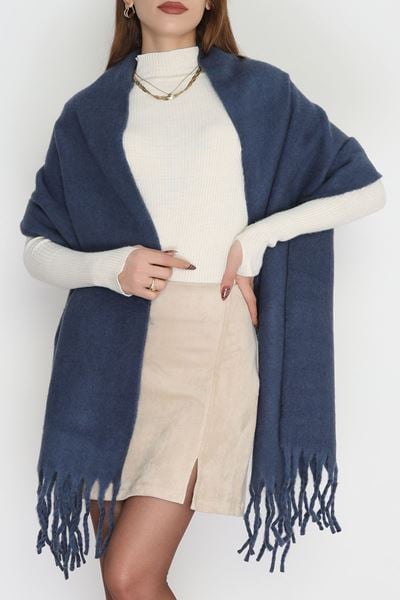 Saçaklı Düz Şal İndigo - 70865.1736.