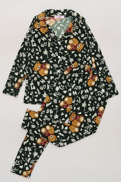 5-12 Yaş Süet Düğmeli Pijama Takımı Zümrüt - 50760.1048.