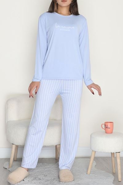 Baskılı Uzun Kol Takım Maviçizgili - 664.1287.