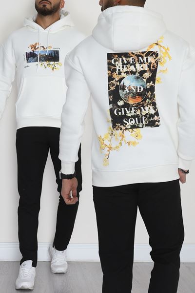 3 İplik Şardonlu Baskılı Erkek Sweat Ekru - 42594.2086.