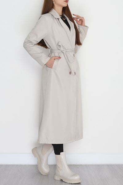 Astarsız Kuşaklı Uzun Trençkot Taş - 31477.147.