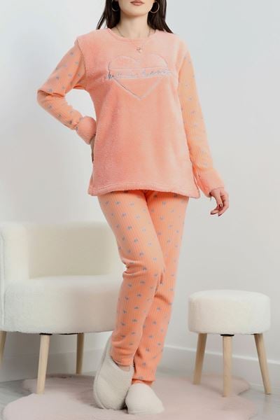 Peluş Polar Pijama Takımı Somon - 50767.1961.