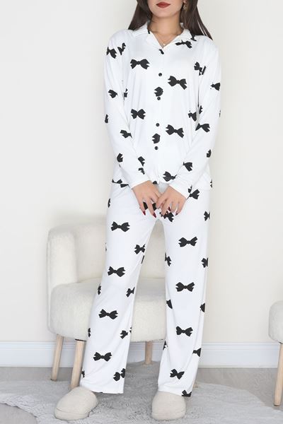 Soft Milan Düğmeli Pijama Takımı Siyahkurdele - 7511.1287.