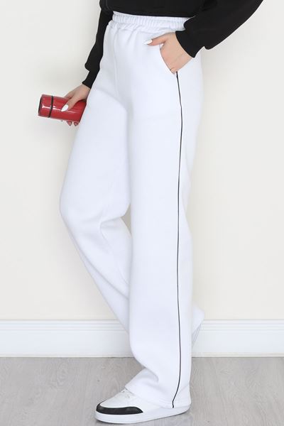 3 İplik Biyeli Palazzo Eşofman Altı Beyaz - 30104.1878.