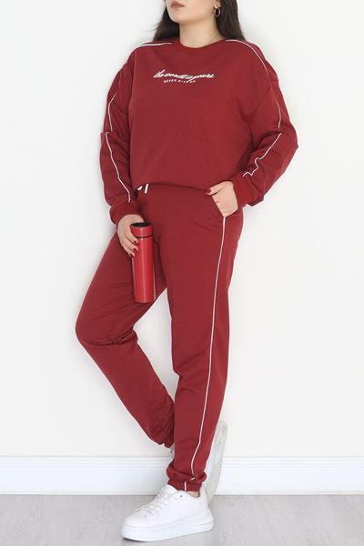 Biyeli 2 İplik Büyük Beden Eşofman Takımı Bordo - 50805.1857.